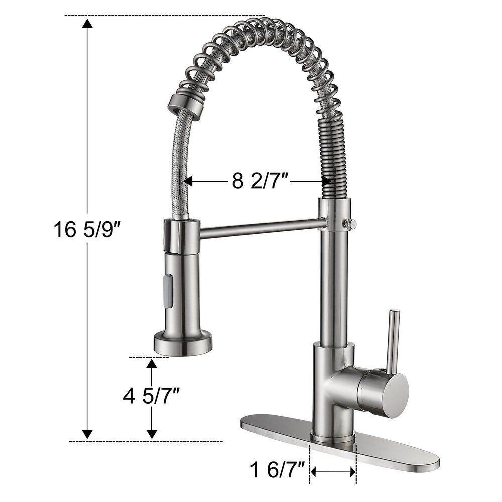 Heemli Spiral tube Single Handle Gooseneck Pull Out Sprayer Kitchen Faucet with Deckplate Included in Brushed Nickel KBN0201N