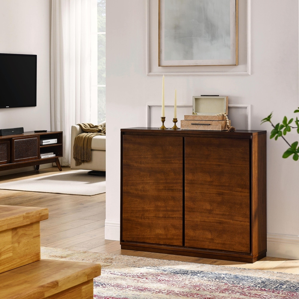 Walnut colored Sideboard with Outlet Holes  Storage Cabinet