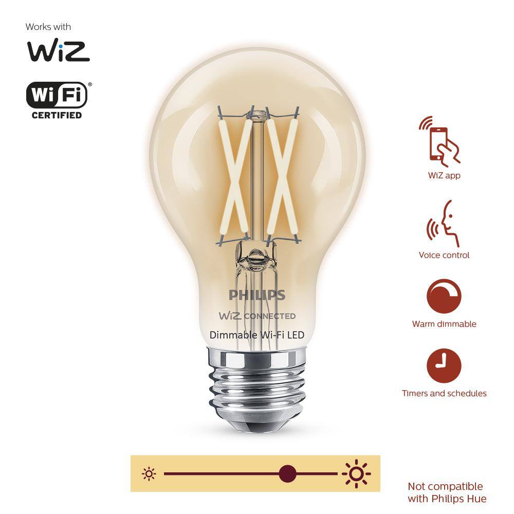 Philips Soft White A19 LED 40-Watt Equivalent Dimmable Smart Wi-Fi Wiz Connected Wireless Light Bulb (4-Pack) 555516