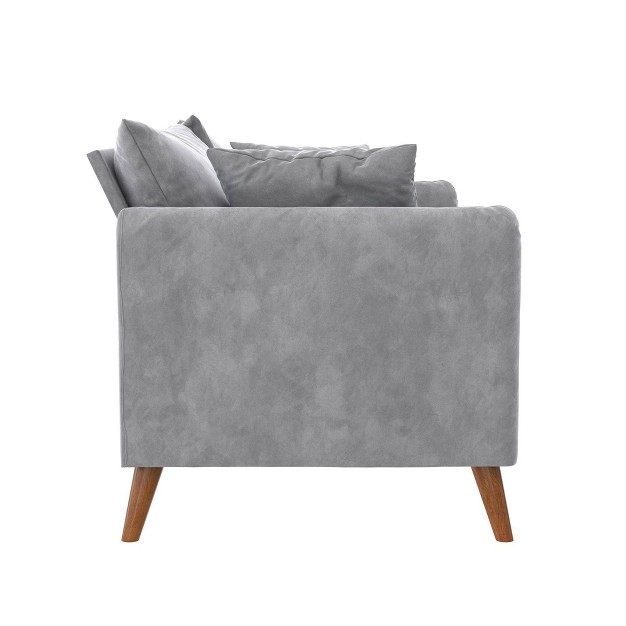 Magnolia 2 Seater Loveseat Sofa With Pillows Pocket Coil Seating Light Gray Velvet Novogratz