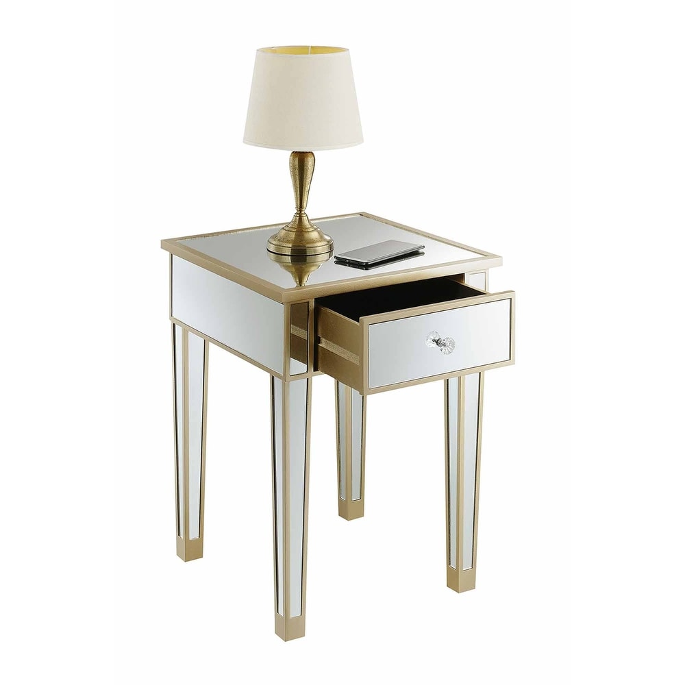 Convenience Concepts Gold Coast Mirrored 1 Drawer End Table