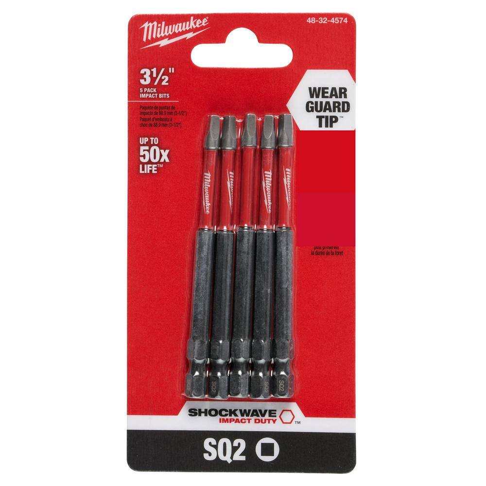 MW SHOCKWAVE Impact Duty 3-12 in. Square #2 Alloy Steel Screw Driver Bit (5-Pack) 48-32-4574