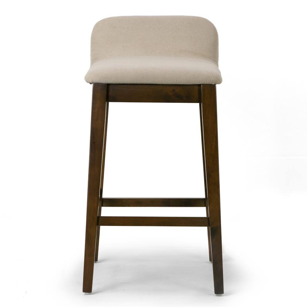 Glamour Home Atia Dark Brown Rubberwood Bar Heigh Barstool with Low Back Fabric Seat (Set of 2) GHSTL-1511