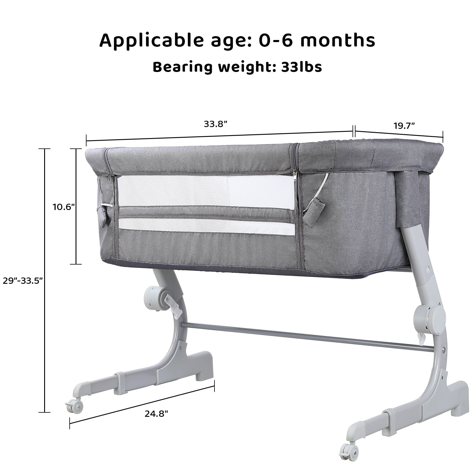 HEMBOR Unisex Baby Bassinet Adjustable Height Portable Baby Crib - Dark Gray