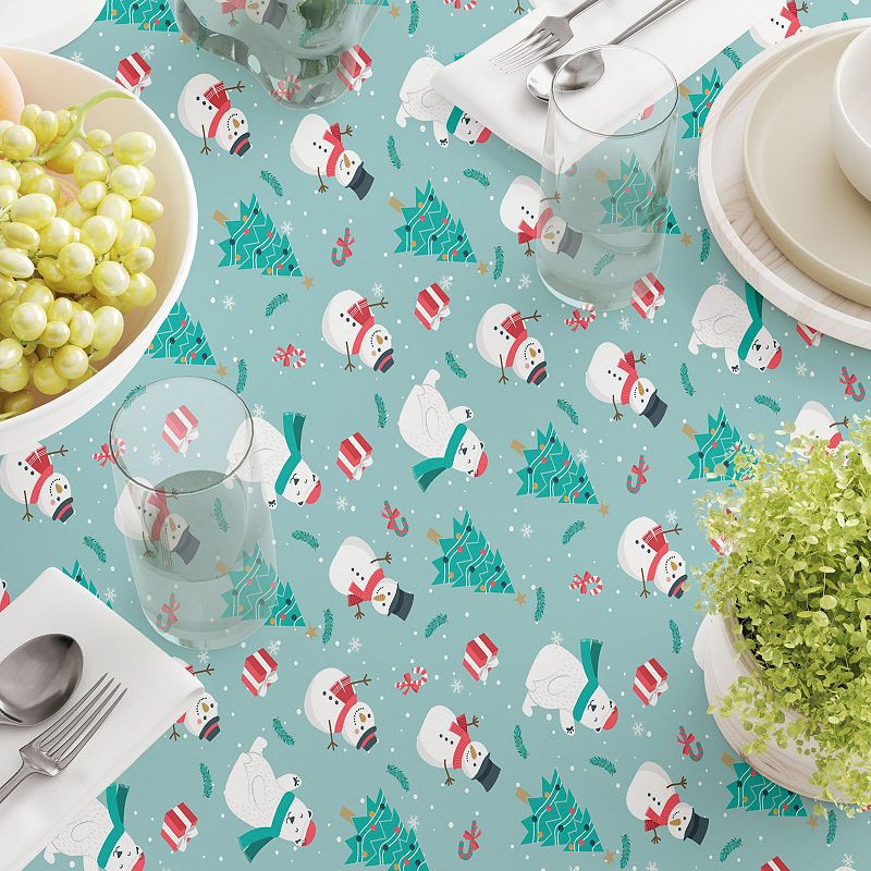 Rectangular Tablecloth， 100% Cotton， 52x104， Holiday Snowmen