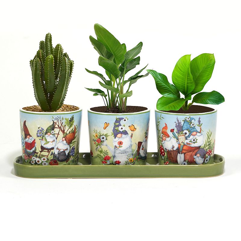 Certified International Garden Gnomes 3-pc. Planter Set with Tray