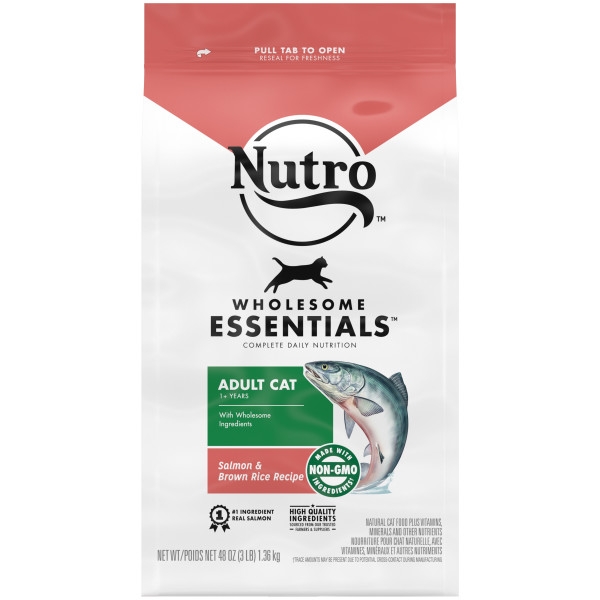 Nutro Wholesome Essentials Adult Natural Dry Cat Food Salmon and Brown Rice Recipe， 3 lb. Bag