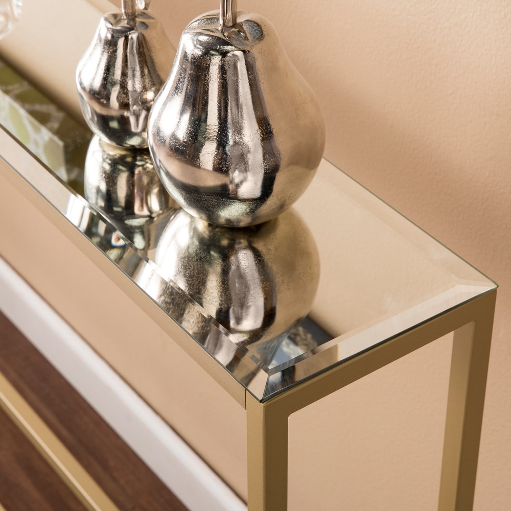 SEI Furniture Ham Long Narrow Console Table with Mirrored Top