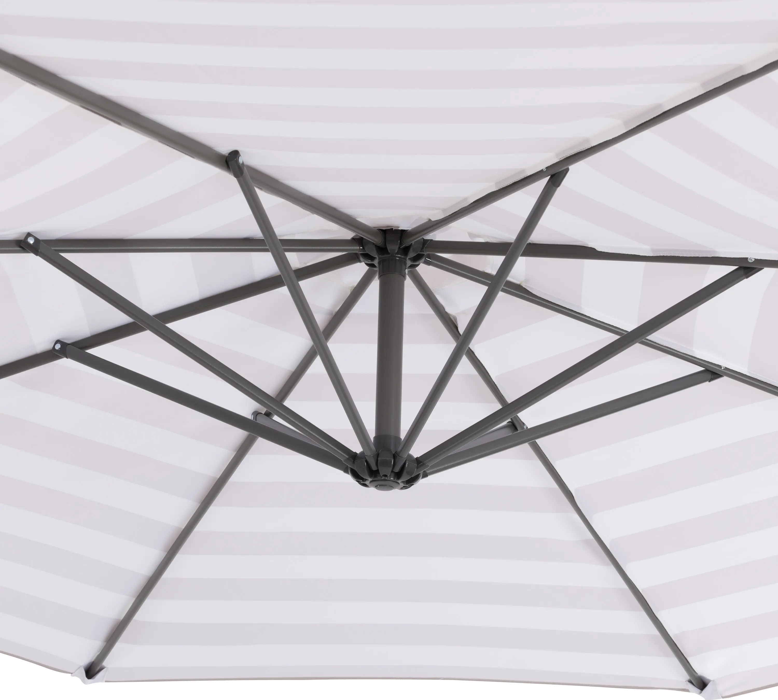 10 ft Offset UV Resistant Umbrella with White and Taupe Stripe