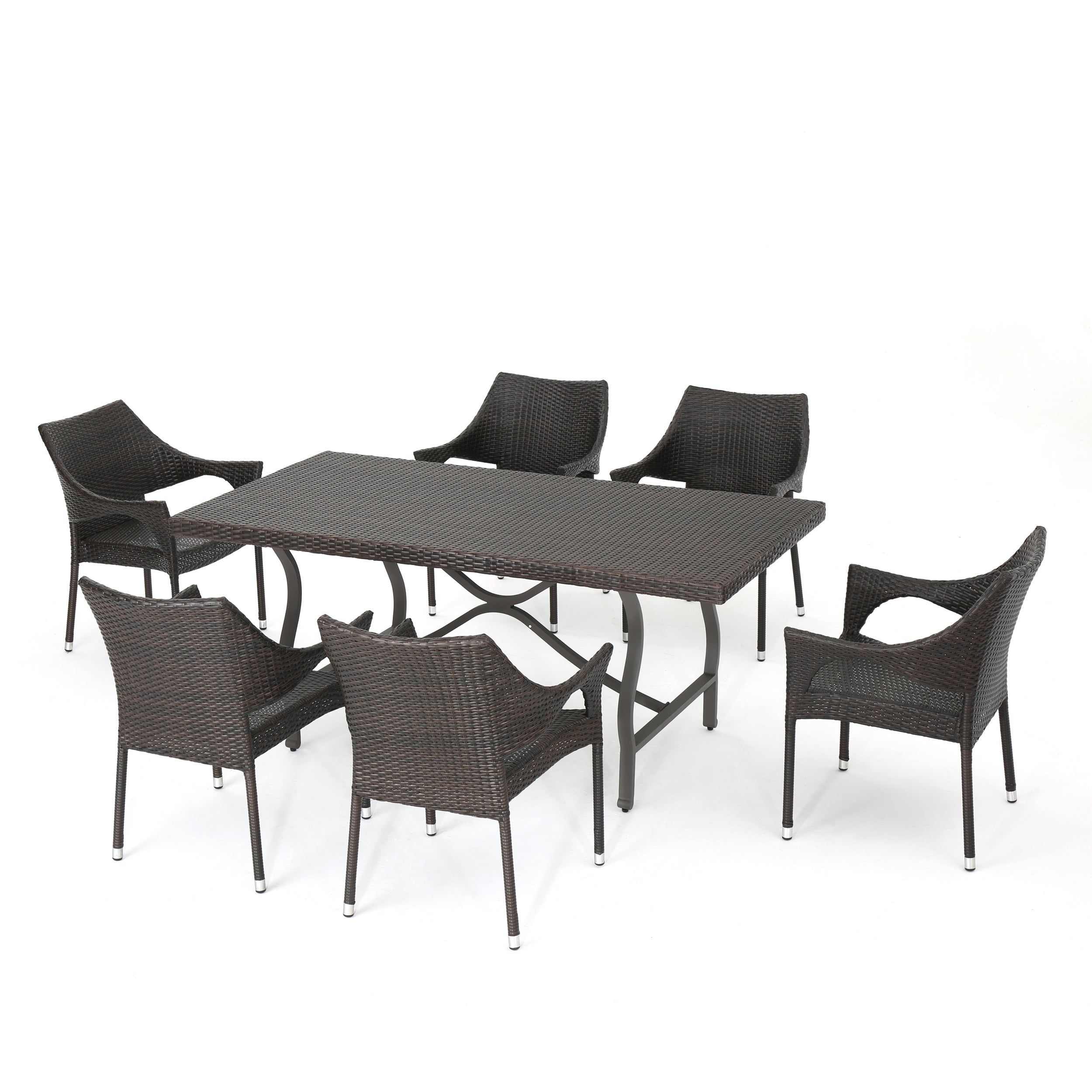 Weyland Outdoor 7 Piece Multi-brown Wicker Dining Set