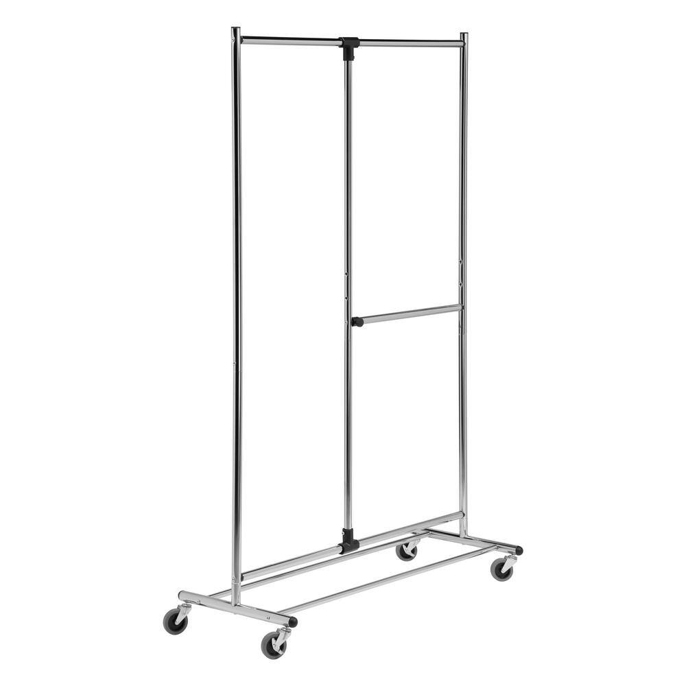 Honey-Can-Do Chrome Steel Rolling Adjustable Clothes Rack 46 in. W x 74 in. H GAR-09491