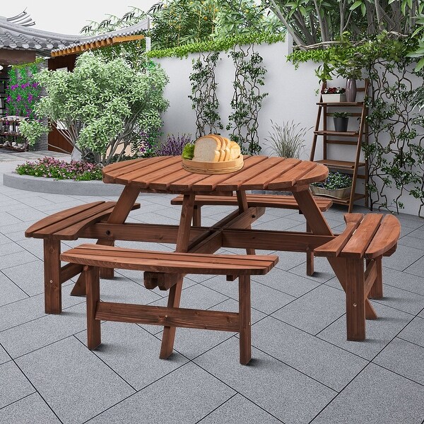 Classic Farmhouse Style Wooden Picnic Table with Integrated Benches