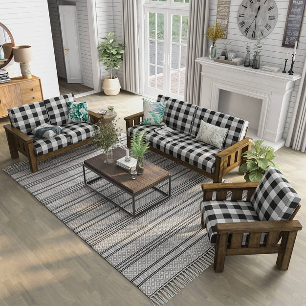 3pc Homesessentials Gingham Rustic Sofa And Loveseat Set