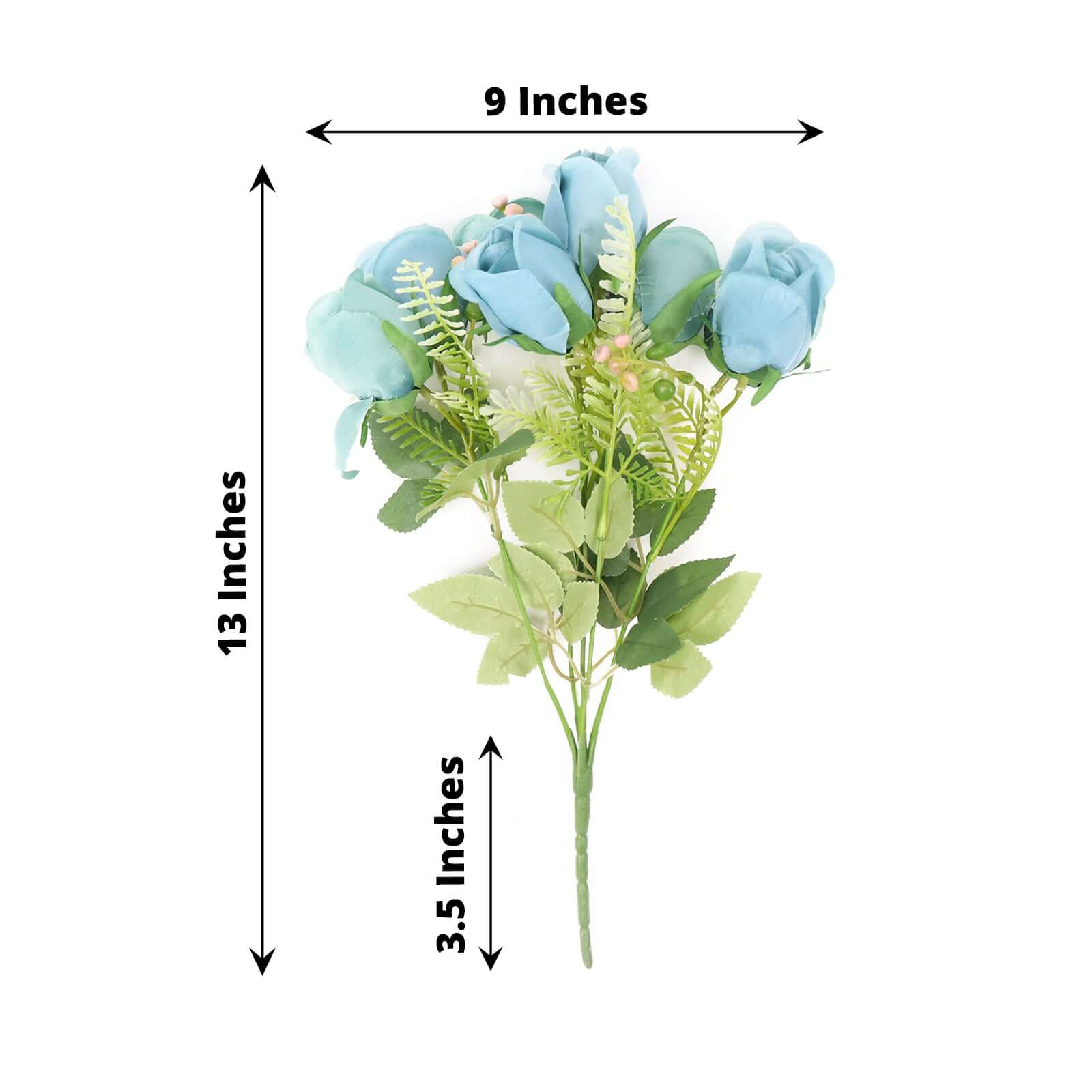 3 Pack Dusty Blue Real Touch Artificial Rose Bud Flower Bridal Bouquets, Silk Floral Bush Arrangements 13