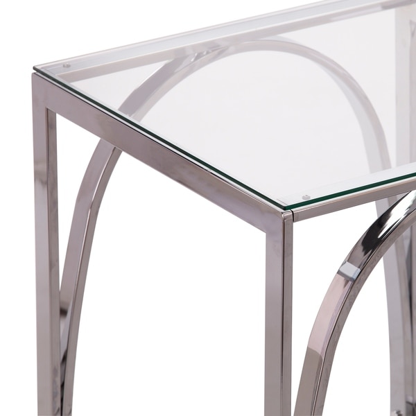 SEI Furniture Stene Contemporary Silver Glass Side Table