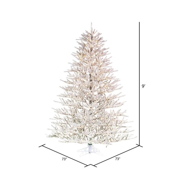 Vickerman 9' x 73 Flocked Pistol Pine Artificial Prelit Christmas Tree，Warm White 3mm Low Voltage LED Wide Angle Lights.