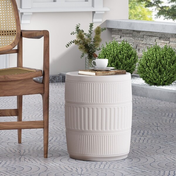 Round Side Table with Hollow Drum Design，Accent Table for Outdoor and Indoor Use