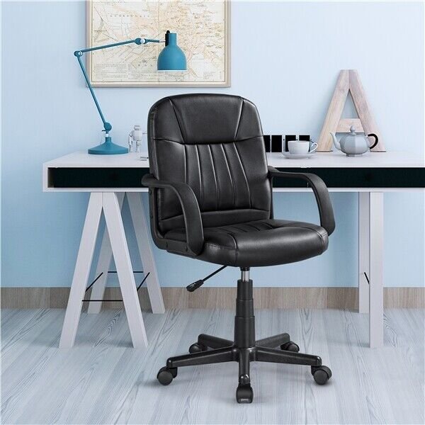 Office Mid-Back Desk Chair Height Adjustable Leather Swivel Task Chair for Teens