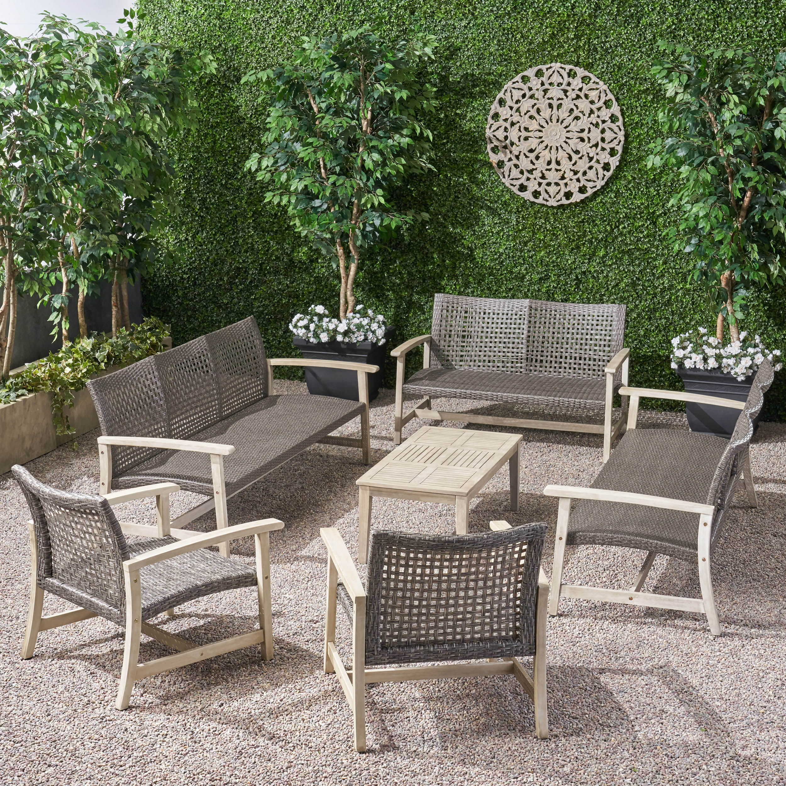 Alyssa Outdoor 6 Piece Sofa and Loveseat Chat Set