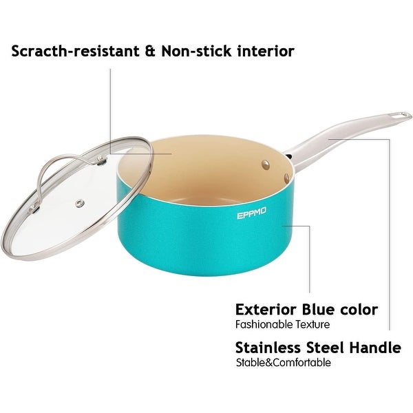 2.9 qt. Ceramic Aluminum Nonstick Sauce Pan in Blue with Lid