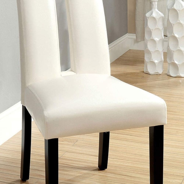 Set of 2 Chairs Black And White Leatherette Beautiful Padded Side Chairs Slit Back Design Kitchen