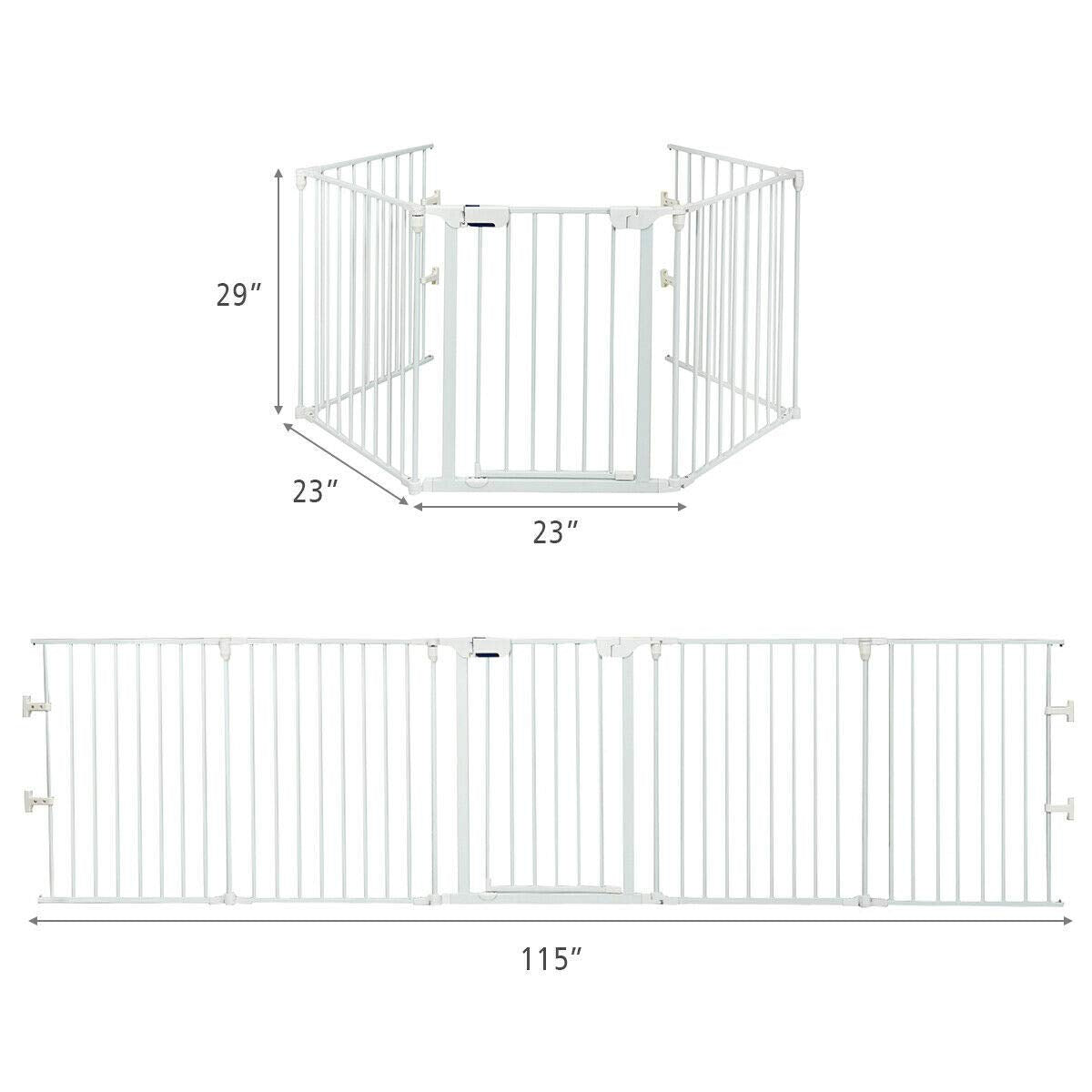 Costzon Baby Safety Gate, 115 Inch Length 5 Panel Adjustable Wide Fireplace Fence