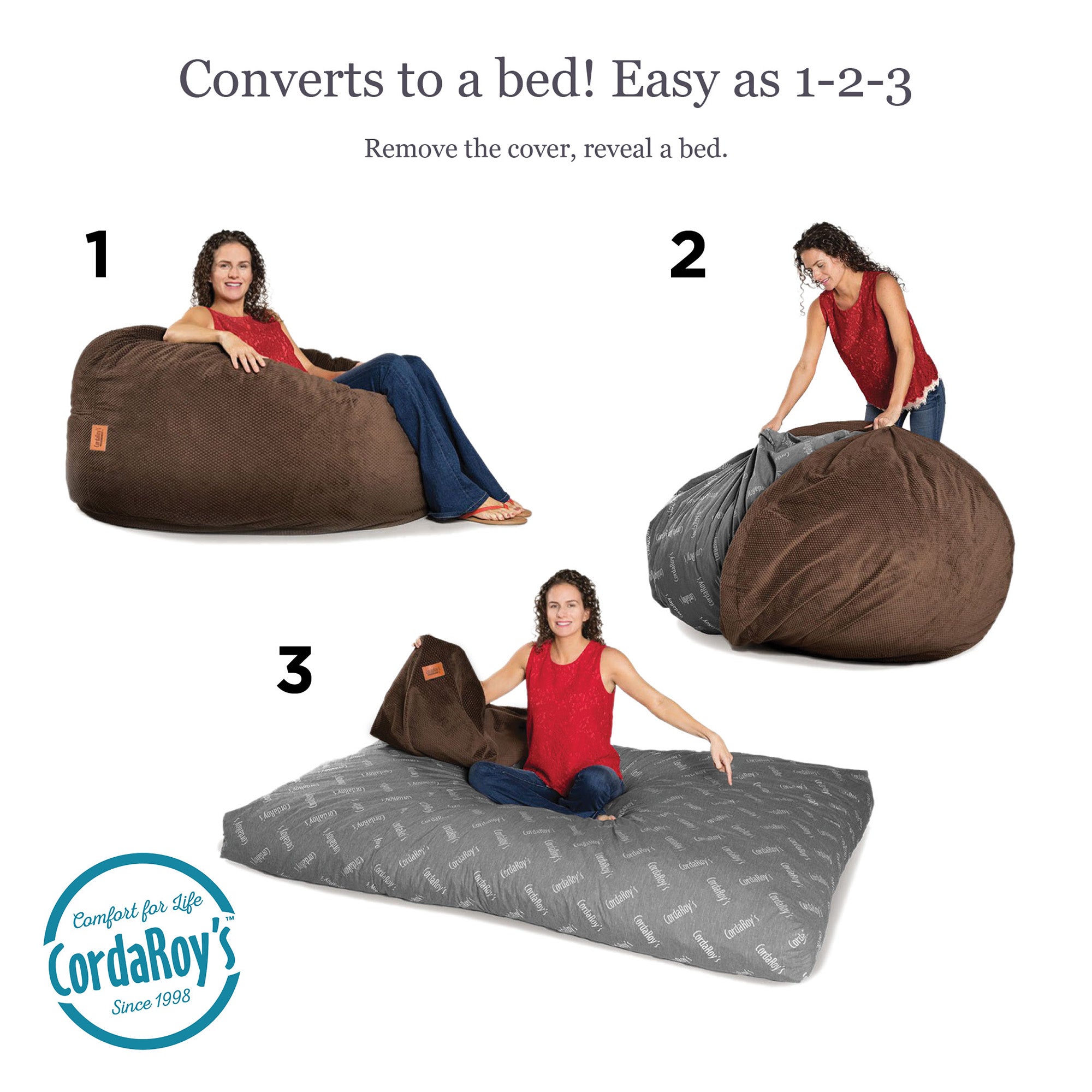 CordaRoy's Convertible Corduroy King Size Bean Bag Chair, Espresso