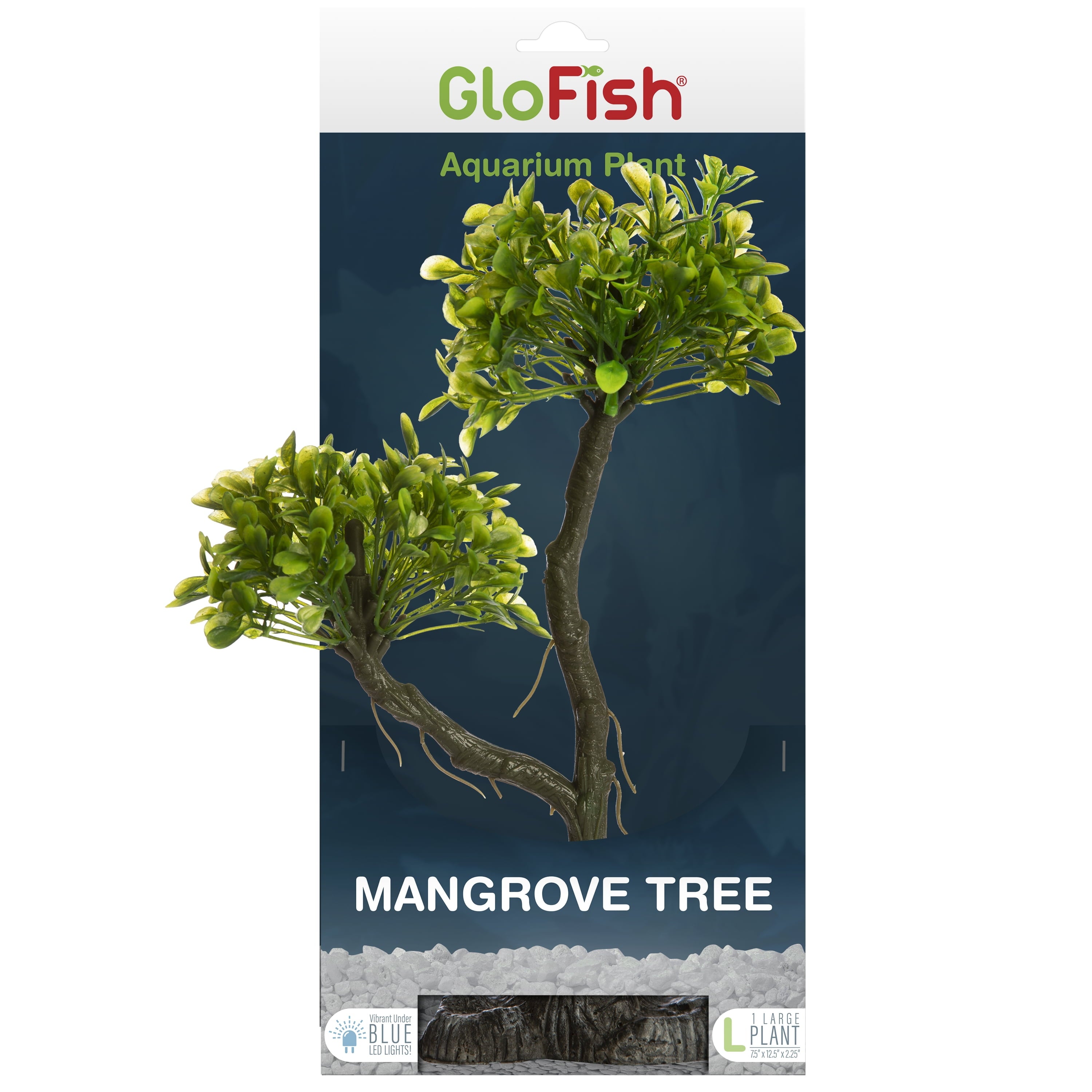 GloFish Mangrove Tree Plant Aquarium Décor， Green Large， Fluorescent Under Blue LED Light