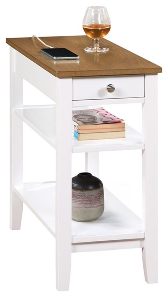 American Heritage One Drawer Chairside End Table w/Charging Station  White Wood   Transitional   Side Tables And End Tables   by Homesquare  Houzz