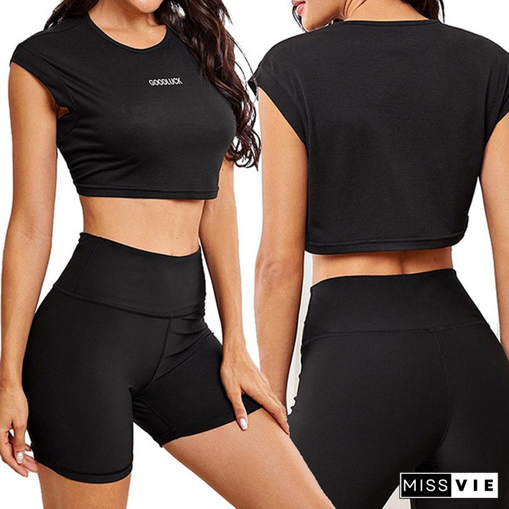 Women 's Casual Two Piece Outfits Crop Top Short Pants Outfit Sports Yoga Suit Tracksuit