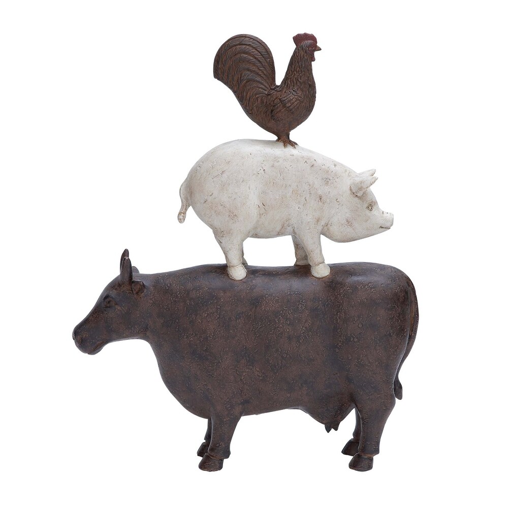 Brown or Chestnut Polystone Stacked Farm Animals Sculpture