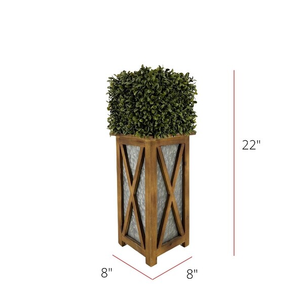 Faux Boxwood Square Topiary in Crisscross Tall Wood/ Metal