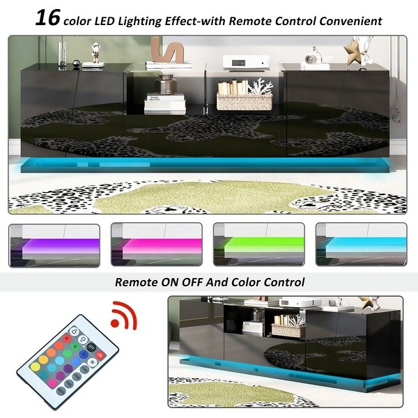 Tempered Glass TV Stand with Sorage and LED Color Changing Lights