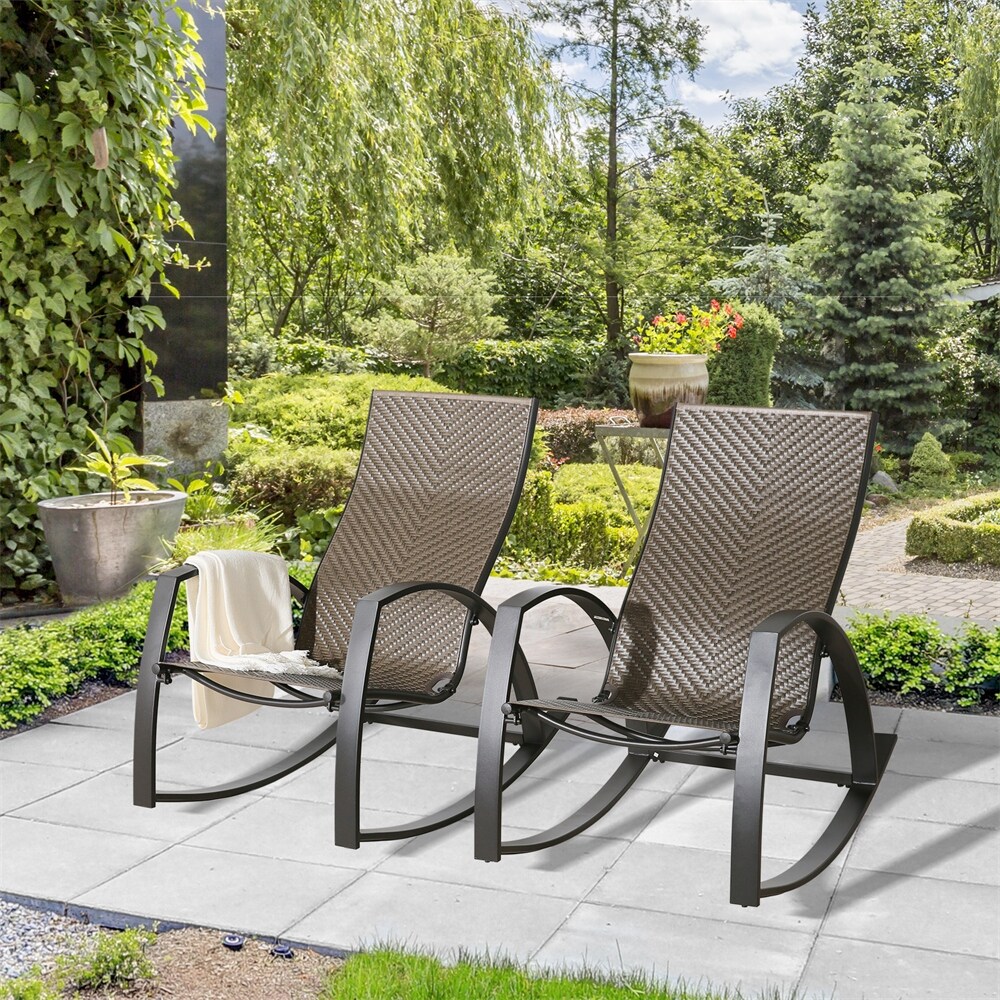 Outdoor Rocking Chair Patio Wicker Rocker Lounge Chair (2 Pack)