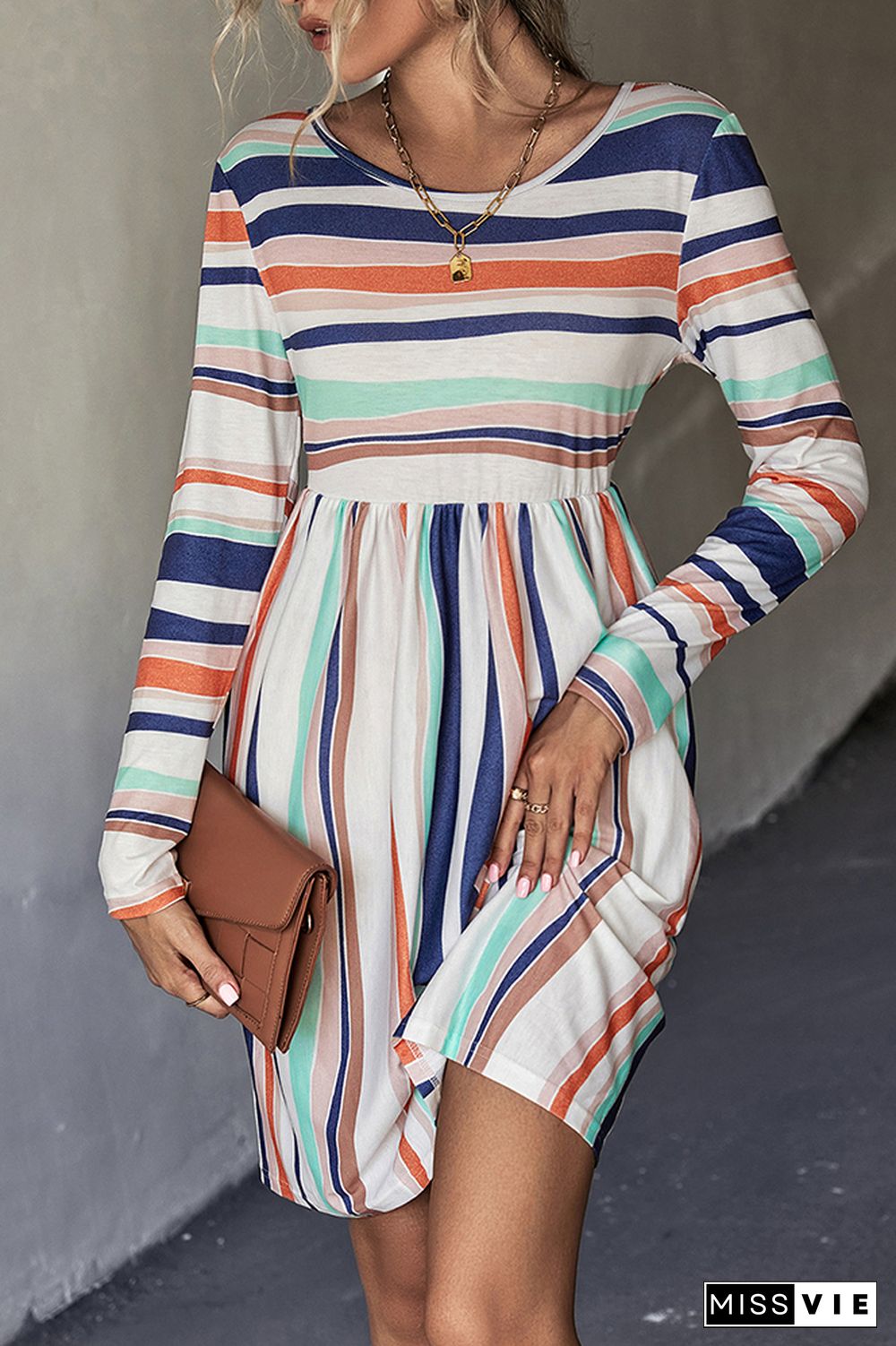 Color Block Stripes Long Sleeves Dress