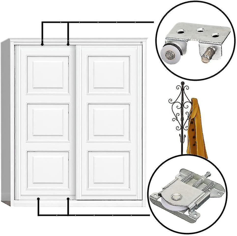 Set Of 2 Sliding Pieces For Wardrobe Door - Wheels - Wheels - Wheels - Rollers - Guides With Absorber Pad - Load Capacity 20 Kg - Ssxjv