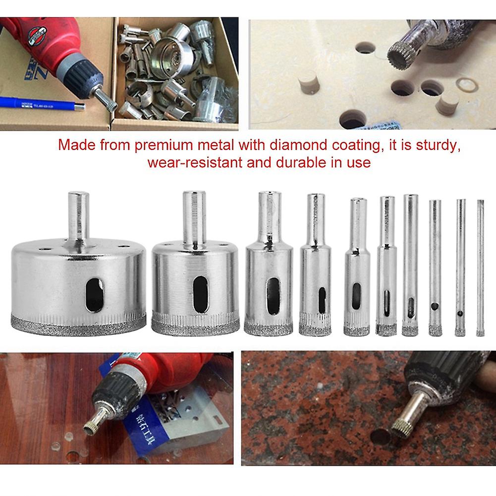 10Pcs/Set Diamond Coated Core Drill Bit 3~50mm Hole Saw for Tile Ceramic Glass Porcelain Marble