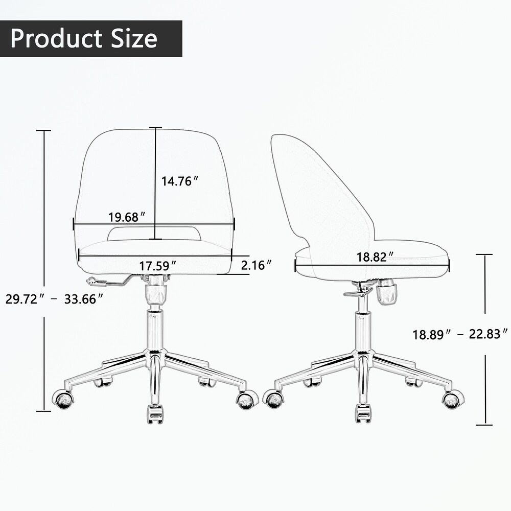 Velvet Office Chairs  Adjustable 360 °Armless Swivel