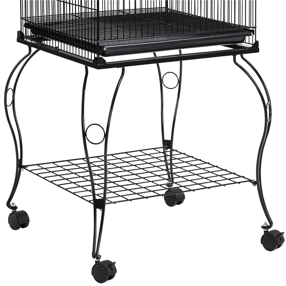 Yaheetech 57''H Open Top Metal Parrot Cage Bird Cage with Rolling Wheels Perches Slide-Out Tray For Cockatiels， Black