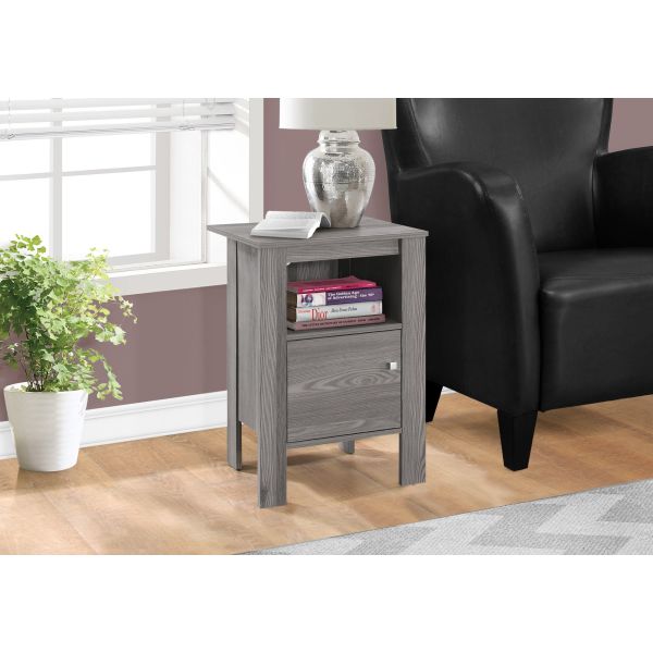 Accent Table， Side， End， Nightstand， Lamp， Storage， Living Room， Bedroom， Grey Laminate， Transitional