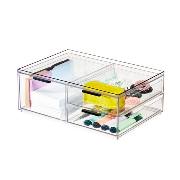 Idesign Onyx Wide 3 drawer Desk Organization Set Clear