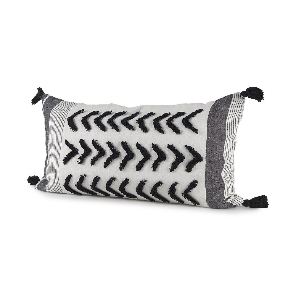 White and Gray Fringed Pillow Cover