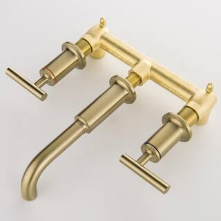 Boyel Living Modern two-handle brass bathroom wall faucet 3 hole in brushed gold BLWF0138-2BG