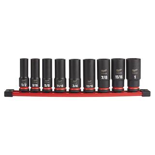 MW SHOCKWAVE Impact Duty 12 in. Drive SAE Deep Well Impact Socket Set (9-Piece) 49-66-7022