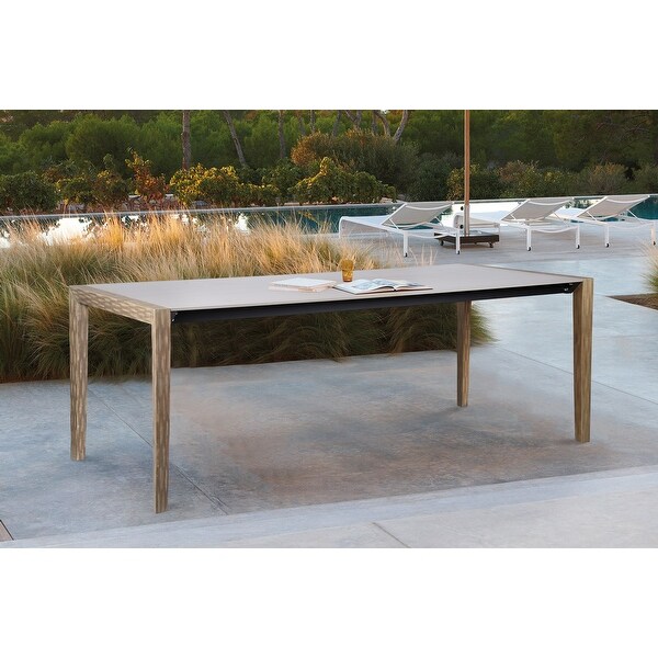 Fineline Modern Super Stone and Eucalyptus Wood Indoor Outdoor Dining Table