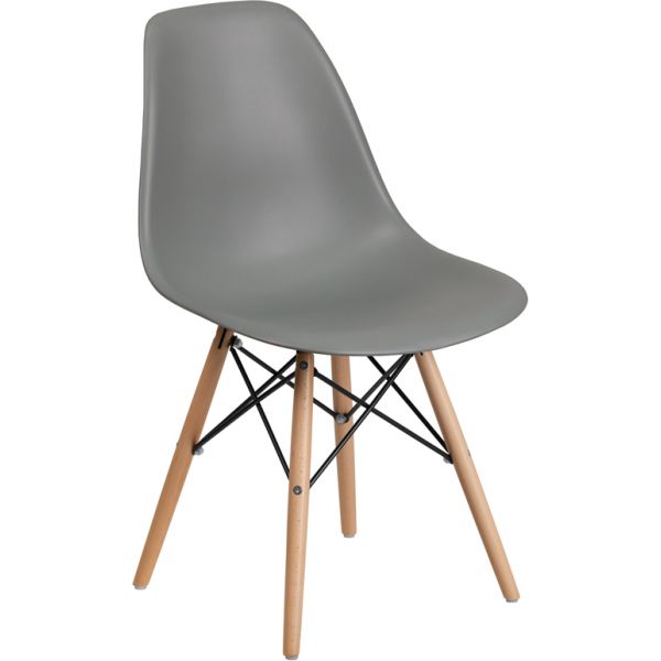 Elon Series Moss Gray Plastic Chair with Wooden Legs