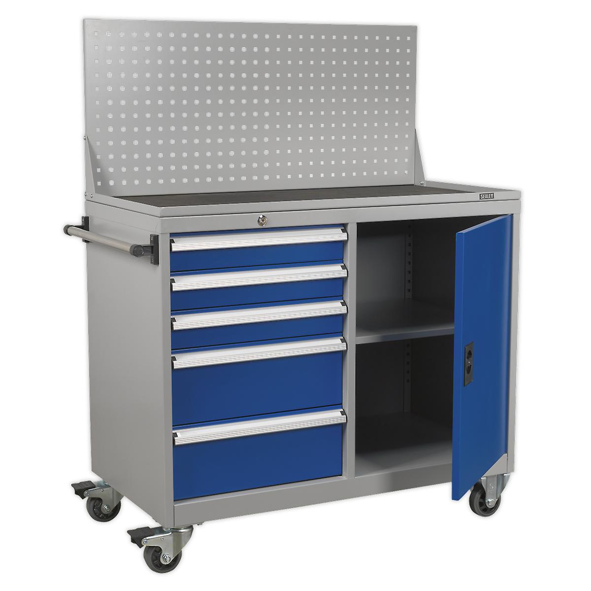 Sealey Api1103A Industrial Mobile Workstation 5 Drawer And 1 Shelf Locker