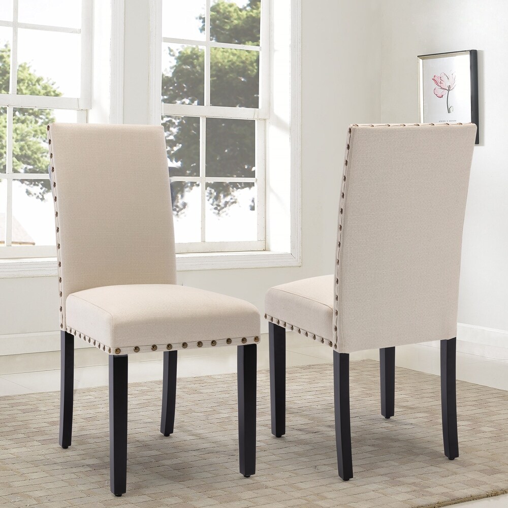 Fabric Upholstered Nailhead Trim Parsons Dining Chairs Set of 2