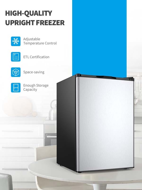 3.0 Cu.Ft Compact Upright Freezer Single Door Refrigerator with Stainless Steel Door