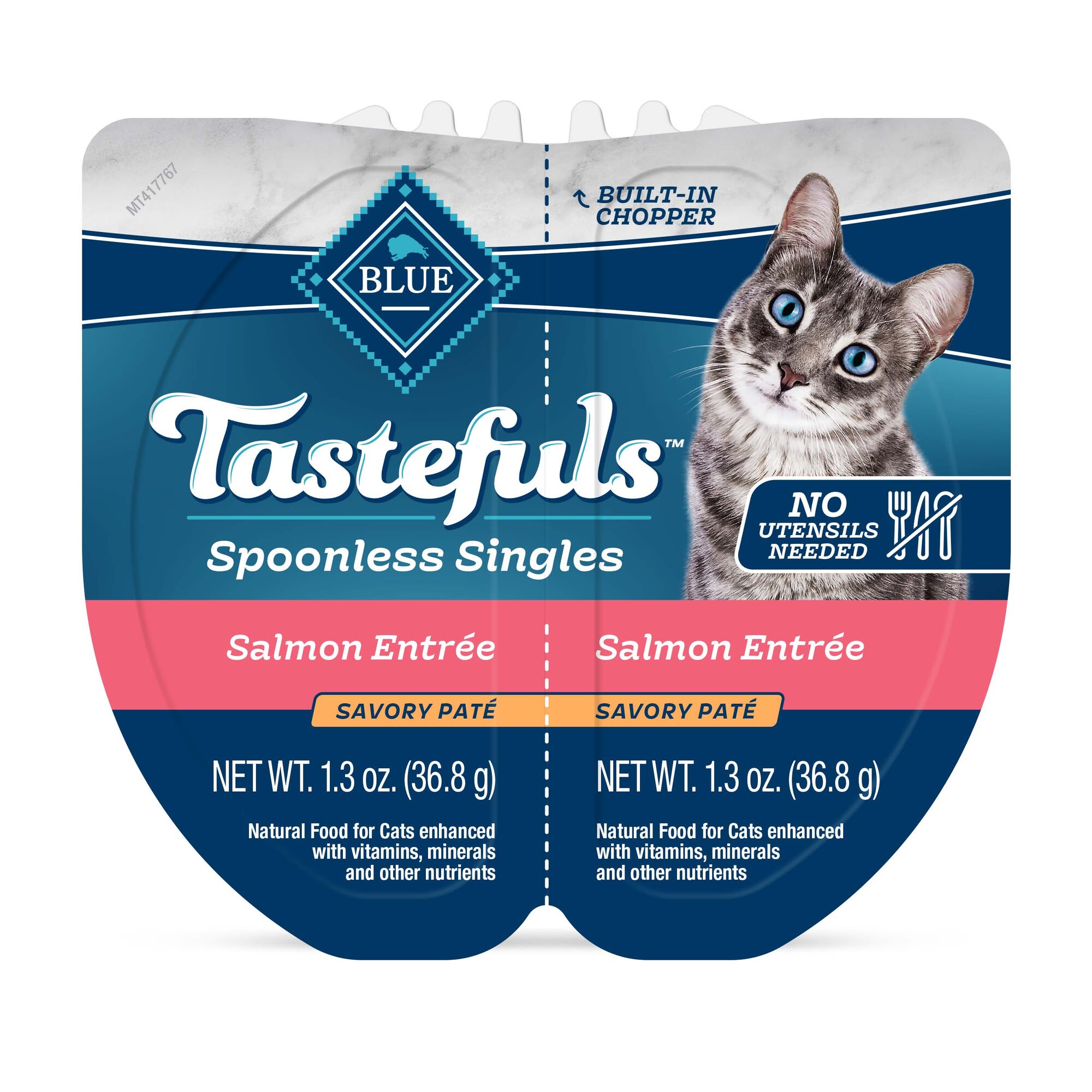 Blue Buffalo Blue Tastefuls Spoonless Singles Salmon Entree Adult Pate Wet Cat Food， 2.6 oz.， Case of 10